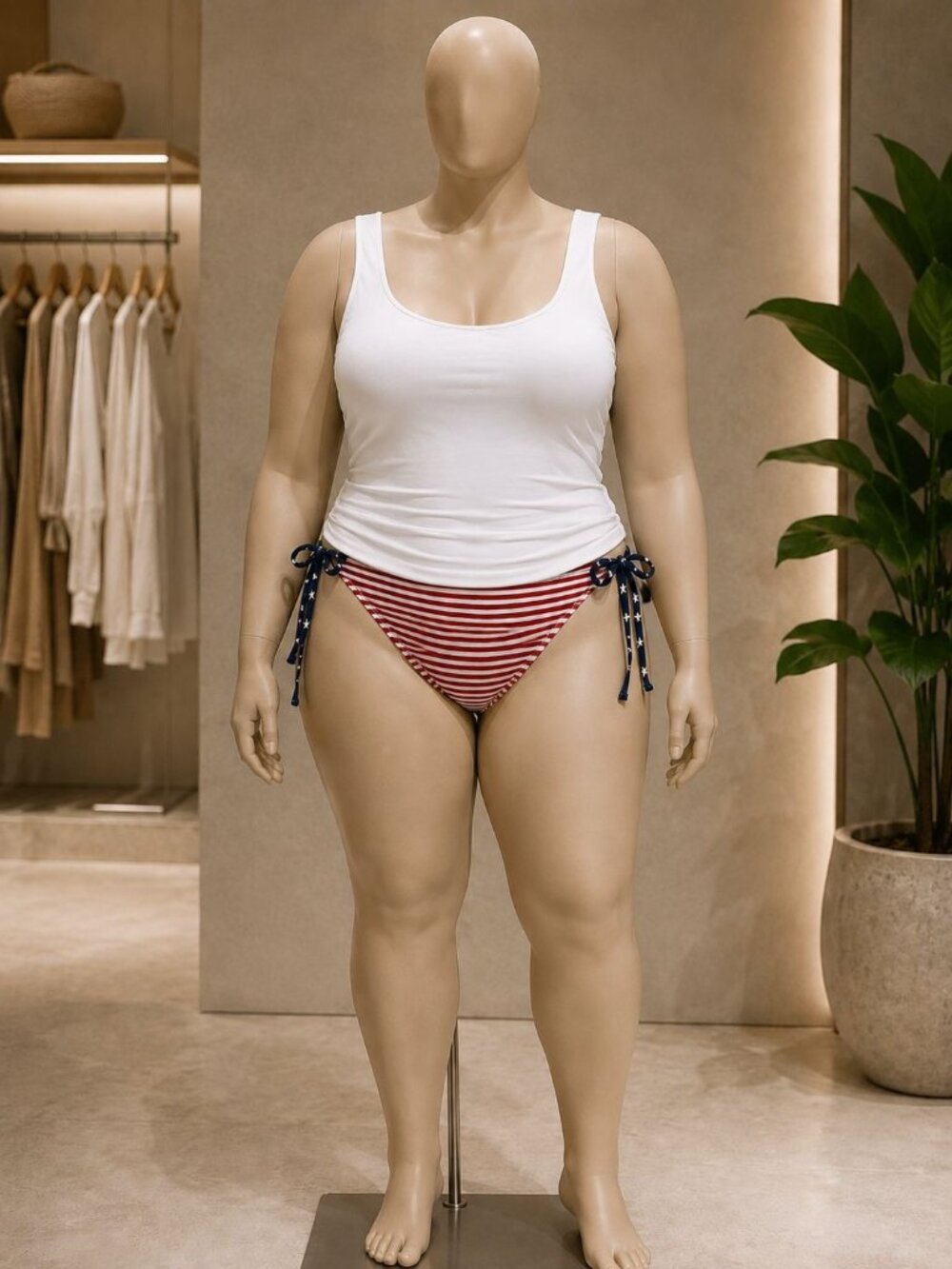 Wild Fable 2X 20/22 Red & White Striped Bikini Bottoms Adjustable Side Ties Star